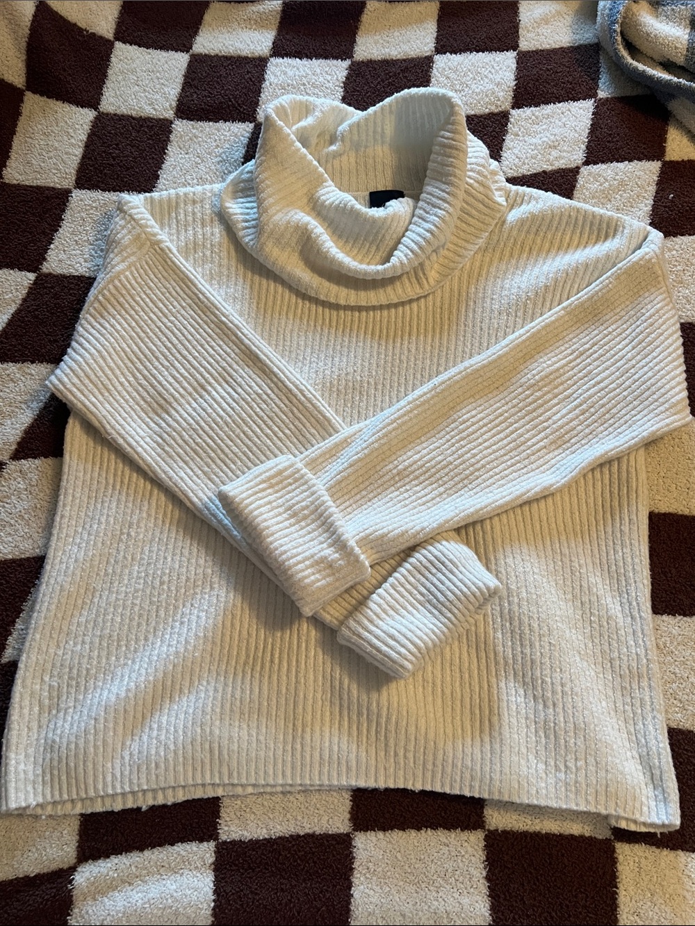 Cozy Women's Cream Ribbed Turtleneck Sweater